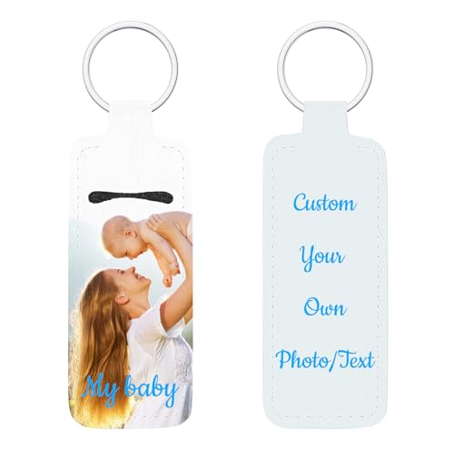 Wyleaves Premium Personalized Chapstick Holder Keychain, Custom Photo Text Lipstick Keychain, Neoprene, 1pcs