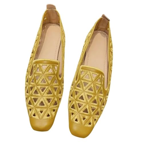 WENJIAZHIZHI Women Ballet Flats Square Toe Eyelets Ballerina Flats Comfortable Slip-on Dressy Shoes
