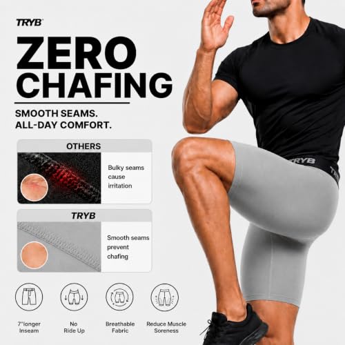 Image of TRYB Men's Compression Shorts & Pants | Sports Innerwear for Gym, Running & Training | Quick Dry, Breathable, 4-Way Stretch, Moisture Wicking, Anti-Chafing Muscle Support Athletic Wear with Pocket