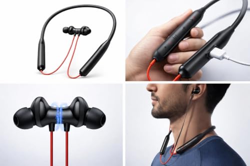 Image of Wireless Bluetooth Neckband Earphones with Mic | Magnetic Earbuds | Deep Bass Stereo Sound | Fast Pairing | Sweat Resistant | Lightweight Neckband Headset | Compatible with Android & iOS