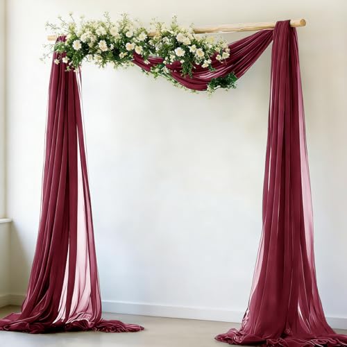 MLMW Burgundy Wedding Arch Draping Fabric 2 Panels 29" x 20Ft Sheer Wedding Arch Backdrop Drapes Outdoor Curtains for Ceremony Party Background Ceiling Decor by MLMW - Image 3