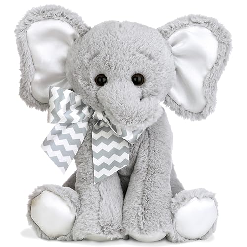 Bearington Baby Lil’ Spouts The Elephant Plush, 10 Inch Elephant Stuffed Animal Piggy Bank with Noise