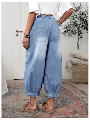 Verdusa Women's Streetwear Washed Cropped Jeans Casual Denim Joggers with Pockets2