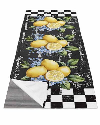BOSIJOY Yoga Mat Towel,Summer Farm Lemon Fruit Flower Non Slip Sweat Absorbent Hot Yoga Towels with Corner Pockets,Retro Text Black Board Buffalo Soft Microfiber Towel for Pilates Bikram 70