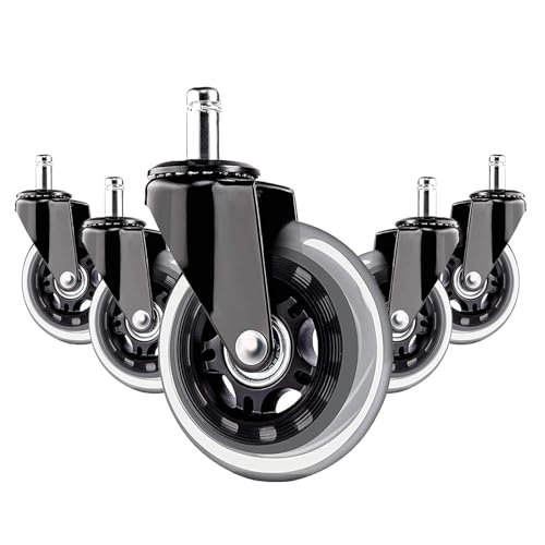 Office Chair Wheels Casters Set of 5 - Heavy Duty Silent Rollers for Hardwood Floors & Carpet, 10x22mm FIT 1KEA,Non-Marring Black Chair Casters with Dual-Bearing Design
