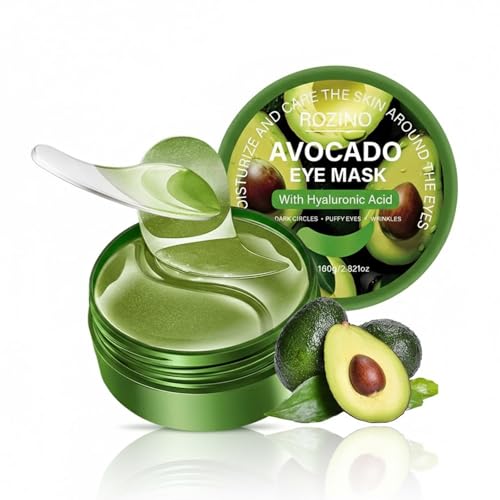 xiaoks Avocado Eye Masks 60Pcs - Hydrating Under Eye Patches with Aloe Vera Hyaluronic Acid - Cooling Gel Mask for Puffy Eyes Dark Circles & Fine Lines (Avocado Green)