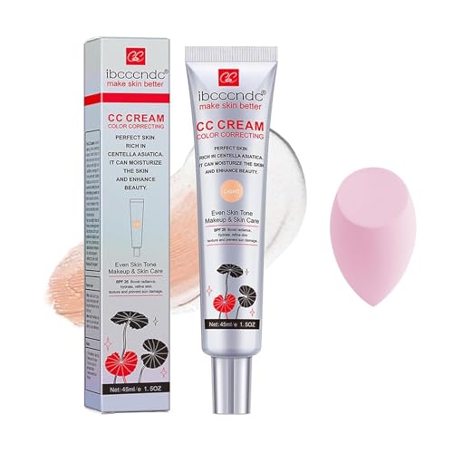 Color Correcting CC Cream With 1 Powder Puffs Invisible Pores Cream Foundation And Invisible Pores Concealer CC Cream Foundation Rich In Centella Asiatica SPF 25 Sunscreen Moisturizing Light Color