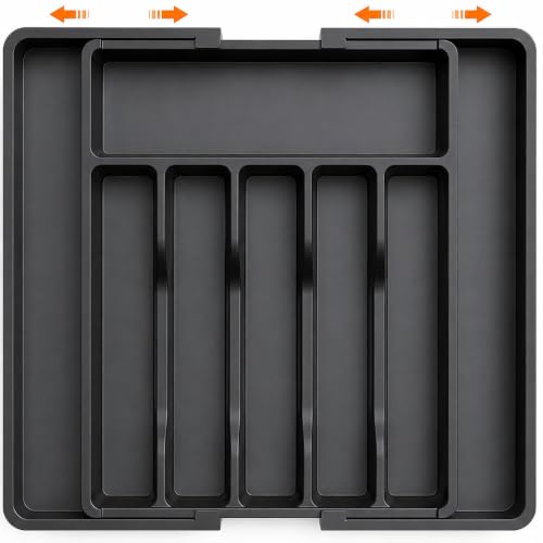 Image of Large Silverware Drawer Organizer, Expandable Utensil Tray for Kitchen, BPA Free Flatware and Cutlery Holder, Adjustable Plastic Storage for Spoons Forks Knives (Black, 8 Drawer-Pack Of 1)