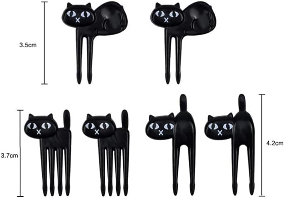 10Pcs Food Fruit Fork Picks for Kids Cute Animals Bento Box Decor Forks Cake Little Forks Dessert Forks Cartoon Toothpick for Kids Cake Dessert Kids Cocktail Sticks (6pcs Black Cats)