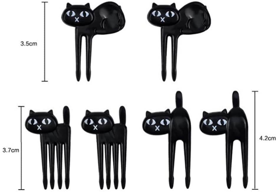 10Pcs Food Fruit Fork Picks for Kids Cute Animals Bento Box Decor Forks Cake Little Forks Dessert Forks Cartoon Toothpick for Kids Cake Dessert Kids Cocktail Sticks (6pcs Black Cats)