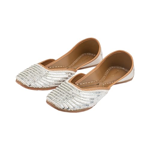 Image of KORAKARI Women's Traditional Ethnic Amber Punjabi Jutti, Leather Flat Comfortable Mojaris for Girls