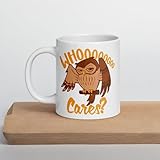 Who Cares Funny Cartoon Owl White Glossy Mug Humorous Carefree Raptor with Sarcastic Expr Ion Cute Animal Cup Whimsical Bird D Ing