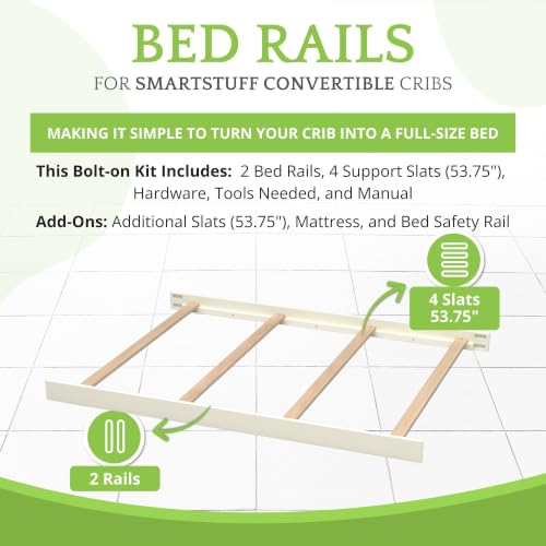 Image of CC KITS Full-Size Conversion Kit Bed Rails for SmartStuff Convertible Cribs by Universal Furniture - Solid Wood Rail - Toddler and Adult Bed Rail for Full-Size Beds - Nursery Furniture (French White)