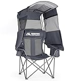 Huskfirm Camping Chair with Canopy Shade - Folding Beach Chair with UPF 50+ Sun Shade, Cup Holder, Side Pocket, Portable Sports Chair for Adults Support 330 LBS, Fishing Camp Outdoor Lawn Chair - Grey
