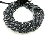 LKBEADS Full 13 Inch Strand 5 Strand Lot BLACK SPINEL Silver Coated Faceted Rondelle Beads 3-4 mm Coated Black Spinel Rondelle Beads 13 inch
