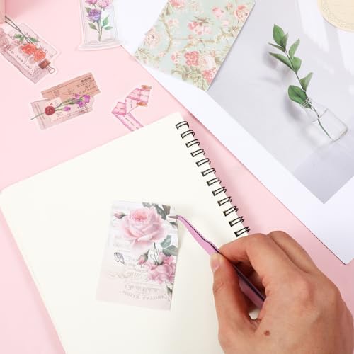 2 Stück Gebogene Stumpfe Pinzette Rosa Edelstahl-Tweezers Für Aufkleber, Pinzette Zum Basteln Von Wimpernbüscheln Gerade Und Kleine Spitze Pinzettes Für Wimpernverlängerungen Schmuc Journaling-Tools