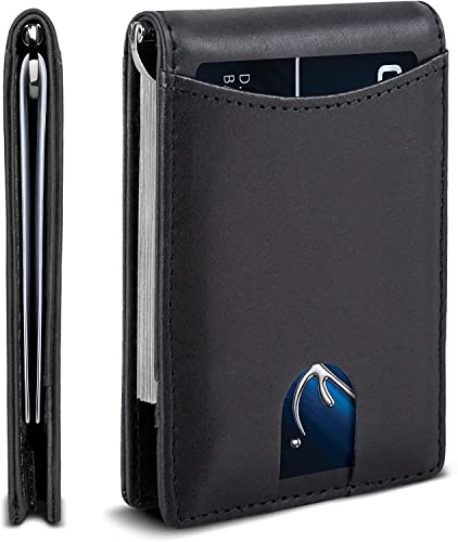 Contacts Men's Genuine Leather Wallet | RFID Blocking Wallet for Men | 12 Card Slots, 1 Id Window | 1 Zipper Coin Pocket, Red, Black, 3.9