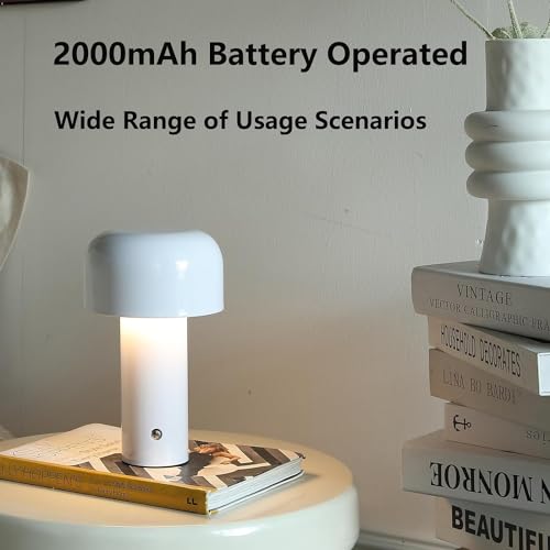 Image of NYRWANA LED Rechargeable Table Lamp for Home Decoration, Bedroom, Bedside - Stepless Dimming, 3 Colour Touch Control - Metal (White)