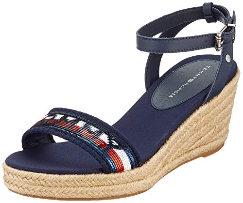 Tommy Hilfiger Women's Tommy Sequins Mid Wedge Sandal Flip Flops, Blue (Sport Navy Db9), 6.5 UK