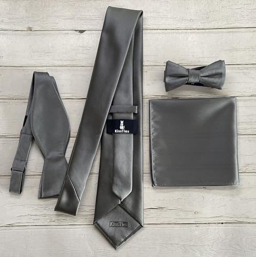 Image of KissTies 6PCS Satin Pocket Square Plain Color Handkerchief Gift Set