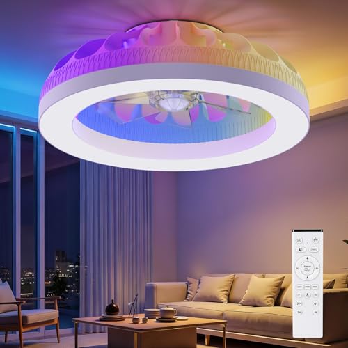 Ateroll Ventilateur Plafond avec Lumiere, 48CM RGB Lustre Ventilateur de Plafond avec Télécommande, Ventilateur Silencieux à 6 Vitesses avec Temporisateur...