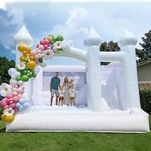 White Bounce House with Slide&...