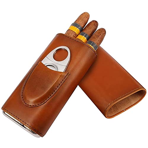 DAJASD Boîte à cigares en Cuir, Étui à Cigare pour cigares 3, Étui à Cigare Portable en Cuir, Boîte à cigares de voyage en cuir, avec Coupe-Cigare en Acier Inoxydable pour Voyage et Travail(Marron) Cover