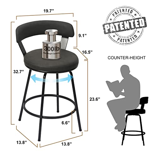 Ferfalder Bar Stools Set Of 2-Metal Stools For Kitchen Counter Pu Leather Barstools Swivel Bar Chairs For Dining Cafe,Metal Footrest,24” Grey #TOP1