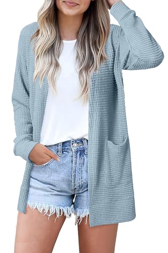 Image of STYLEWORD Women's Fashion Cardigan Sweater Lightweight Open Front Long Casual Beach Kimonos Outfits with Pockets