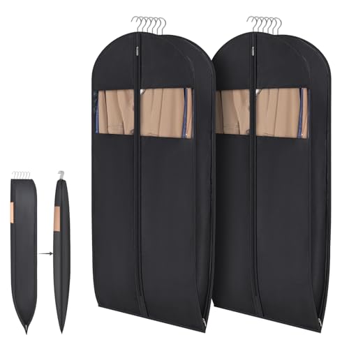 Syeeiex 54 Garment Bags for Hanging Clothes with 8 Gussets Space Saving Hanging Garment Bag with Self Compression Zipper - Save 50% Space-Can Hold 6 Down Coats 8 Fur & Winter Coats 20 Shirts(2PCS)