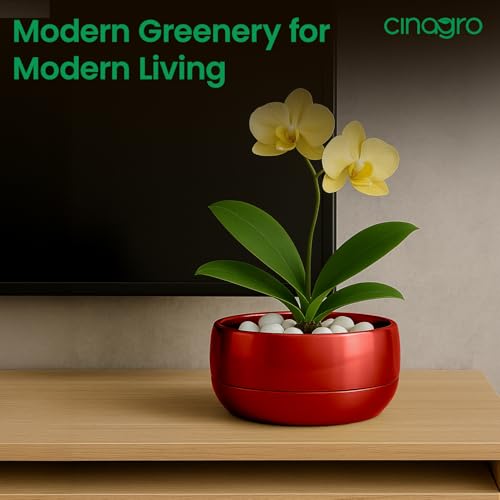 Image of CINAGRO Metal Planter Pot for Indoor Plants, Round Decorative Flower Pot, Rust-Resistant, Modern Plant Holder for Home, Balcony, Office (13.97 x 7.62 cm, Pulse Nest - Mahogany)