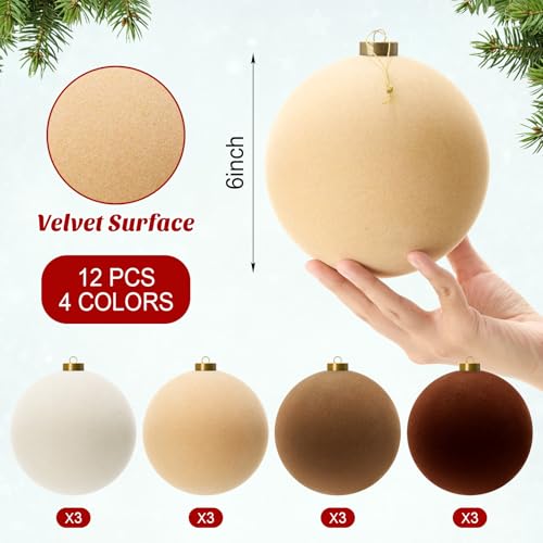 Liliful 12 Pcs 6 Inch Large Velvet Christmas Ball Flocked Christmas Tree Ornaments Big Xmas Tree Shatterproof Hanging Home Decorations for Holiday Party (Brown) by Liliful - Image 2
