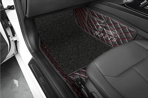 Image of Premium 7D Car Floor Mat Full Set for Tata Punch|| Luxury Leather with Grass Mat Complete Set || 100% Waterproof and Washable || Color : (Black and Red)
