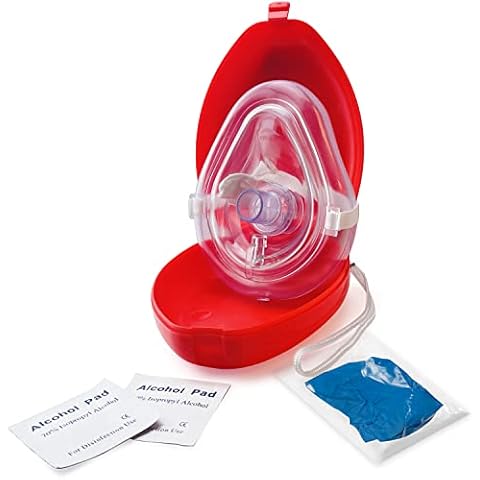 EMS XTRM Medical CPR Mask - CPR Pocket Resuscitator Mask, Oxygen Inlet, Elastic Head Strap, Clamshell Case, Antiseptic Prep Pads, and Gloves - Suitable for Adults/Child - 1 Pack Cover