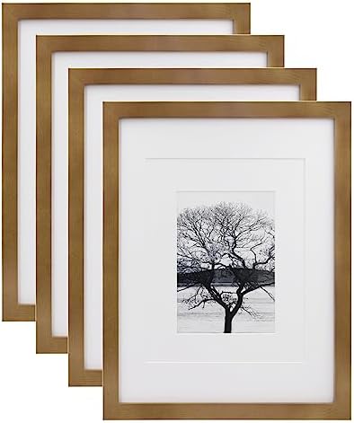 EGOFINE 10x10 Photo Frames White Set of 4, Made of Solid Wood with Acrylic Glass for Photos 6x6 with Mat or 10x10 without Mat, Tabletop and Wall Mounting Display