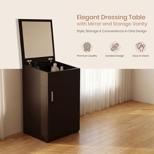 Image of FURNIFLIX Engineered Wood Home Dressing Table with Mirror and Storage Vanity Unit for Bedroom Living Room - Wenge Finish
