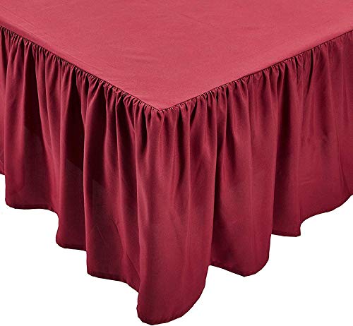 Burgundy Bed Skirt Ruffle - Dust Ruffle - Easy Fit with 16 Inch Tailored Drop - Shrinkage and Fade Resistant with 600 TC 100% Egyptian Cotton 16'' Frill bedsheet Skirt-image-34