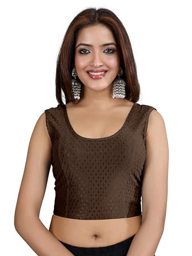 Image of TRENDMALLS Women's Dobby Pure Cotton Elastin Stretchable Readymade Round Neck Sleeveless Blouse Choli Stylish Saree Blouse Ready to Wear