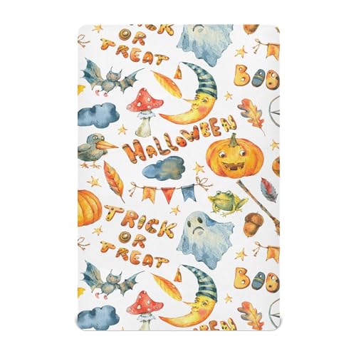 Image of Watercolor Halloween Party Crib Sheets Soft Breathable Fitted Baby Crib Sheets Mattress Cover for Girl Boys, 52 inch x 28 inch x 9 inch