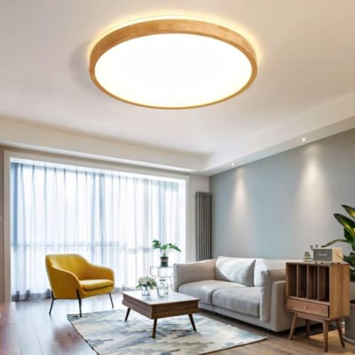 Plafonnier LED en bois plat pour plafond bas de salon