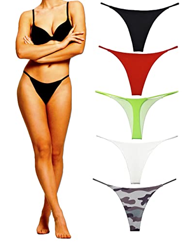 Zizocci Womens Cotton Soft Thong Underwear Low Waist G-Strings Sexy Panties (5 Pack) Multi-Color #TOP18