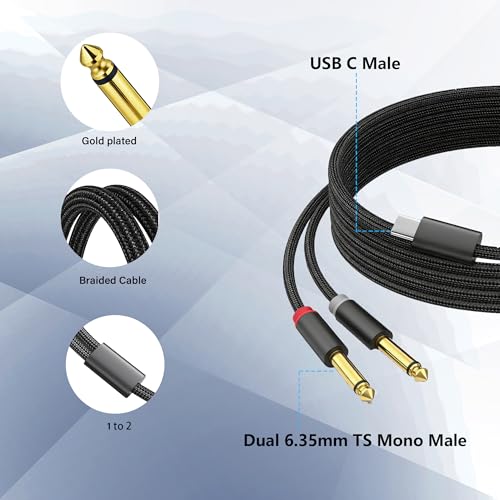 Cable USB C a doble Jack 6.35mm de audio 2 m miniatura 6