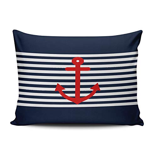 XIAFA Home Custom Pillowcase Red Anchor on Navy Blue Nautical Simple Decorations Sofa Throw Pillow Case Cushion Cover One Sided Printed Design Boudoir 12X16 Inch (Set of 1)