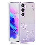 JOOBOY スマホケース 対応 Galaxy S23 ケース SC-51D SCG19 カバー メッキ加工 花柄 ソフトケース TPU 薄型 おしゃれ かわいい 衝撃吸収 ブランド ギャラクシーs23 携帯カバー (Galaxy S23, キラキラ-パープル)