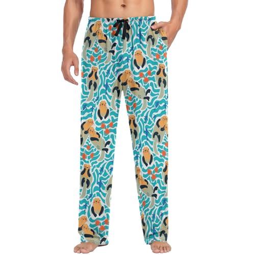 visesunny Mens Pajama Pants Funny Lovely Sea Otter Fish Sea Urchin Cotton Soft Pajama Bottoms Lounge Sleepwear