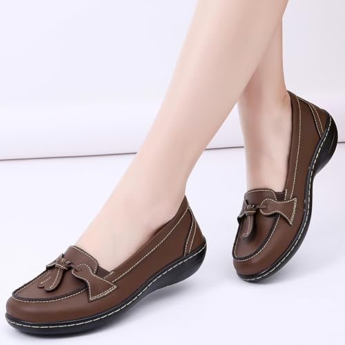 Image of Maichal Loafers for Women Slip On Comfort Leather Tassel Dress Shoes