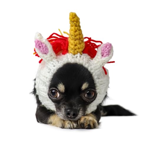 Zoo Snoods Unicorn Costume - Knit Rainbow Dog Snood Ear Wrap for Pets, Warm Neck Cover for Halloween and Winter (Small)