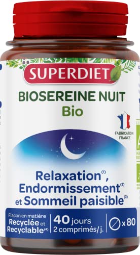 SUPERDIET - BIOSEREINE NUIT BIO -Relaxation, Endormissement, Sommeil paisible-Phytothérapie - Fabrication française - 80 comprimés