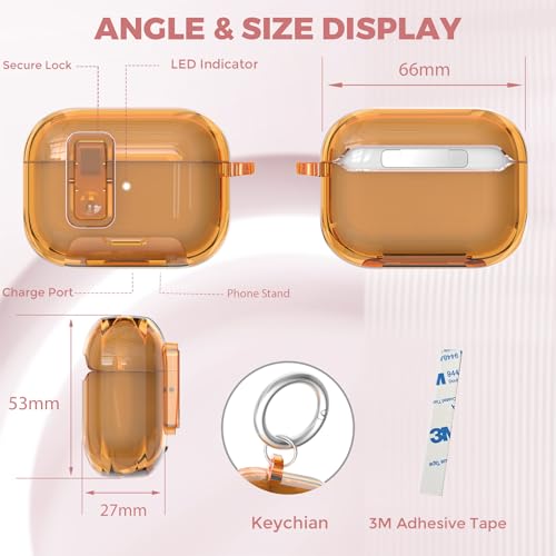 Image of Compatible with Airpods Pro 3 Case Clear with Lock Phone Stand, Soft TPU Magnetic Automatic Lock Apple AirPods Pro 3rd Generation Protective Cover Women Men + Cleaning Kit for iPod Pro3 Case Orange