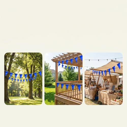 Image of 32.8FT Blue Glitter Triangle Pennant Banner Flag Metallic Bunting Outdoor Garland for Christmas Graduation Wedding Engagement Anniversary Bachelorette Birthday Bridal Shower Valentine's Party Decor
